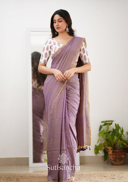Dhiyona SS Sutisancha Onion Handloom Cotton Saree With Designer Blouse