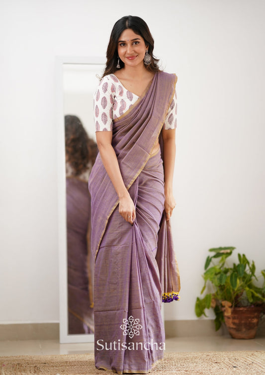 Dhiyona SS Sutisancha Onion Handloom Cotton Saree With Designer Blouse