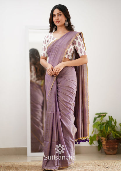 Dhiyona SS Sutisancha Onion Handloom Cotton Saree With Designer Blouse