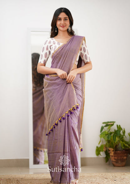 Dhiyona SS Sutisancha Onion Handloom Cotton Saree With Designer Blouse