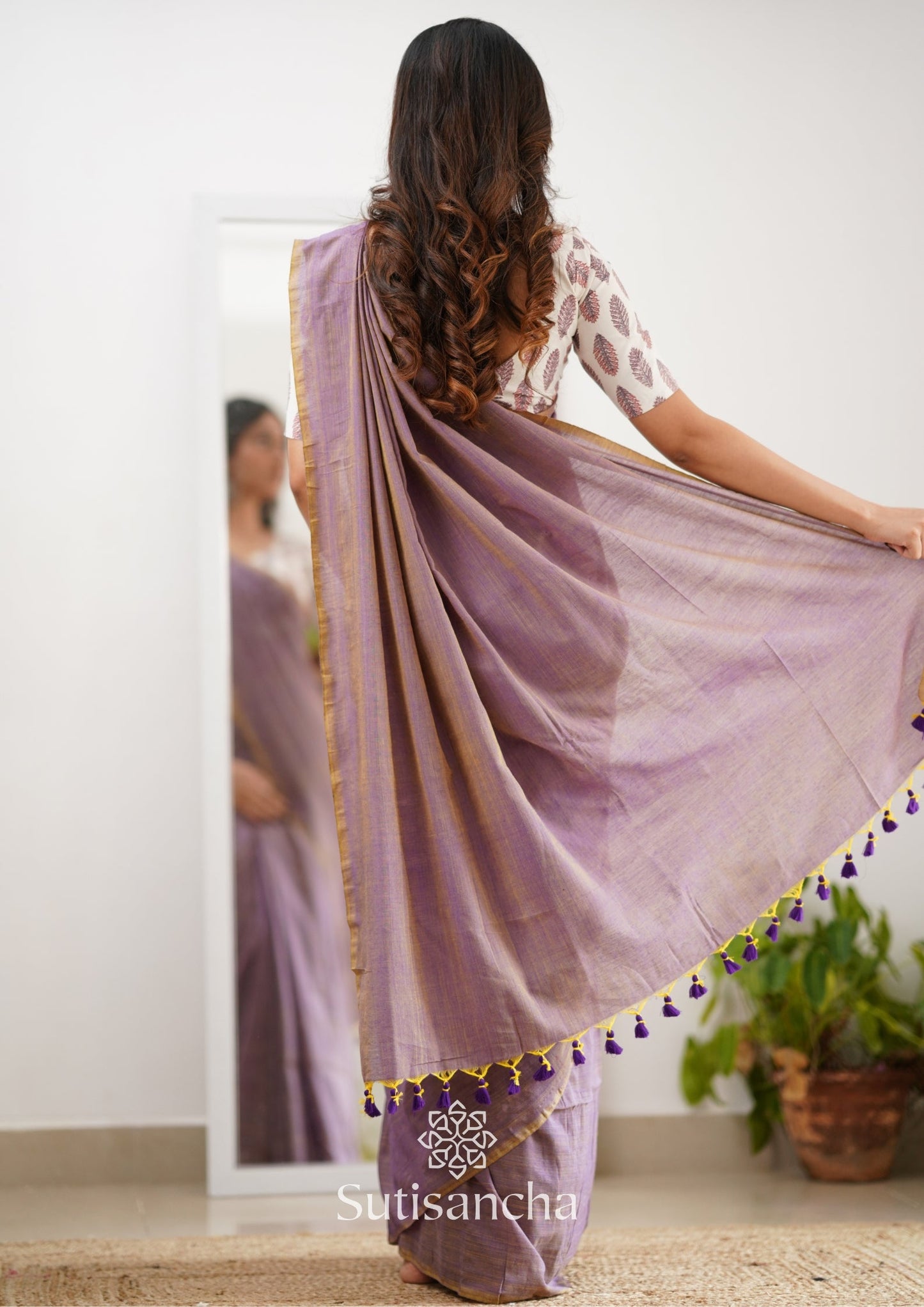 Dhiyona SS Sutisancha Onion Handloom Cotton Saree With Designer Blouse