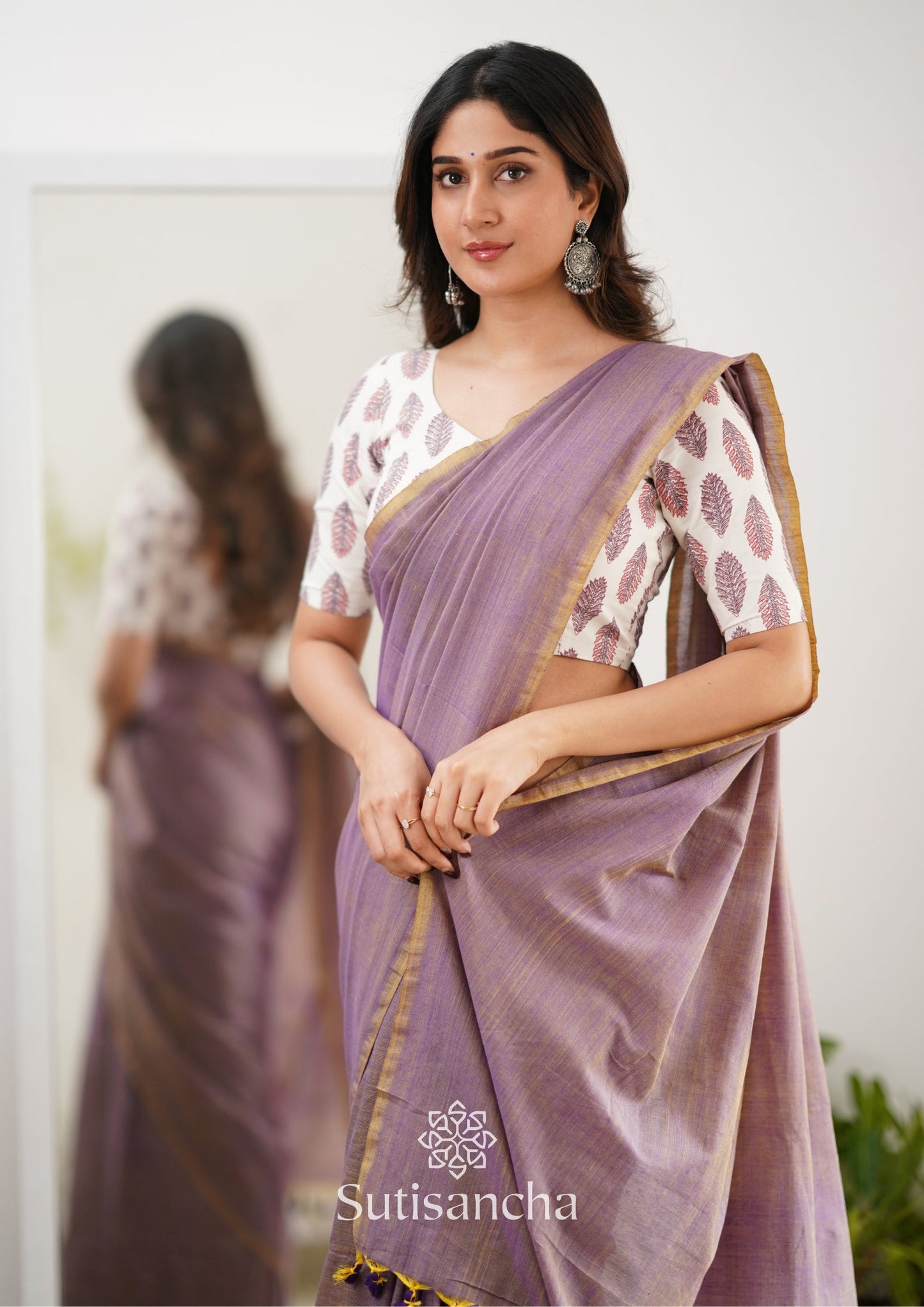 Dhiyona SS Sutisancha Onion Handloom Cotton Saree With Designer Blouse