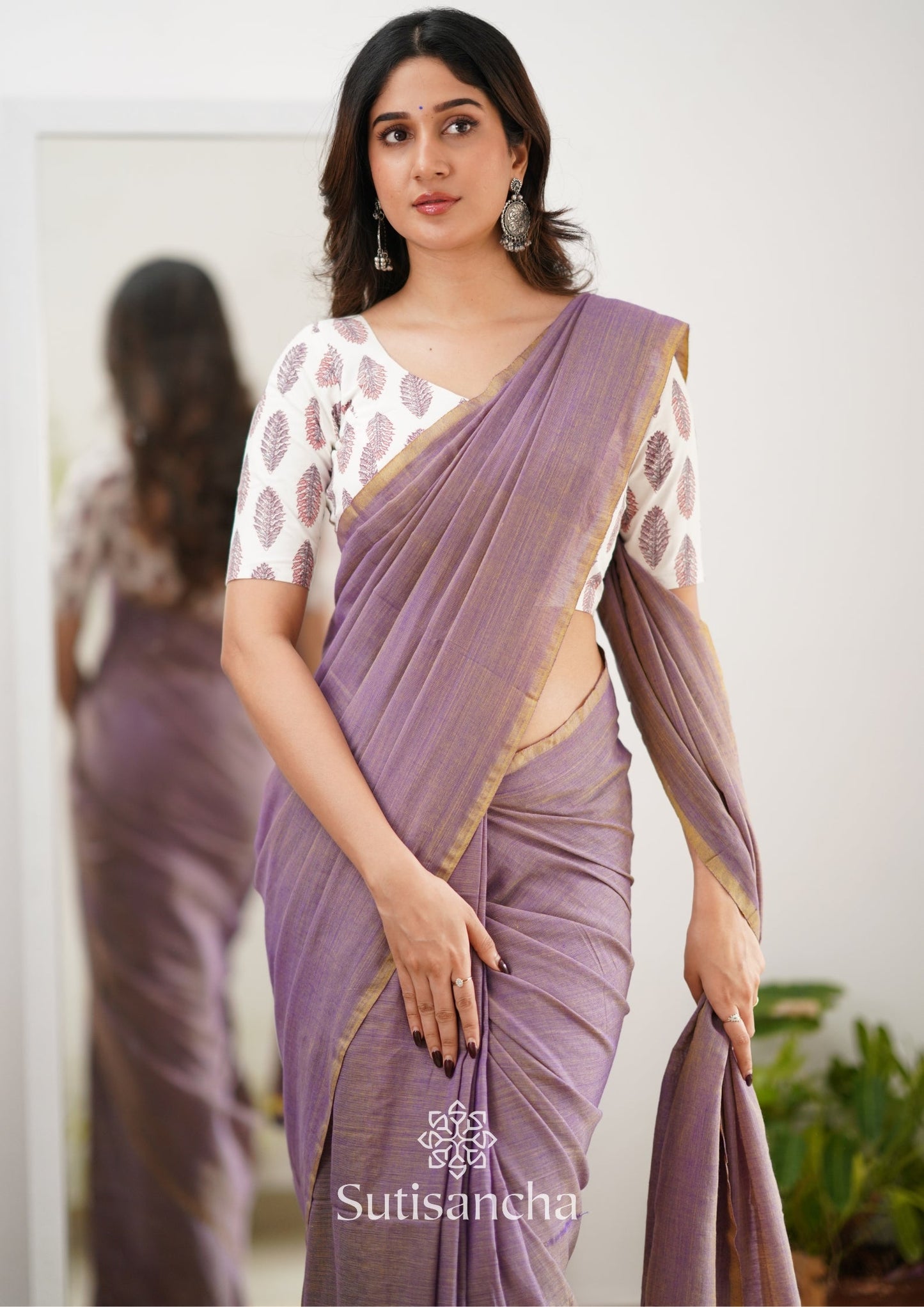 Dhiyona SS Sutisancha Onion Handloom Cotton Saree With Designer Blouse