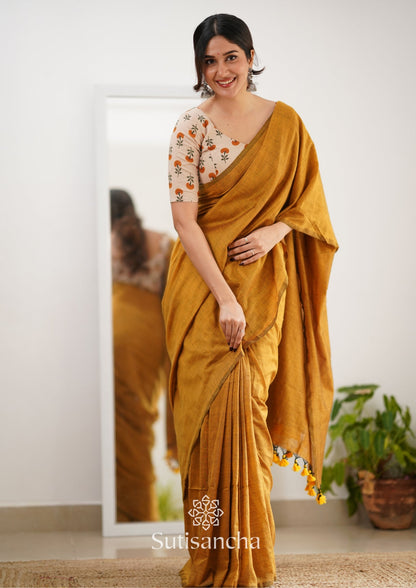 Dhiyona SS Sutisancha Mustard Handloom Cotton Saree With Designer Blouse
