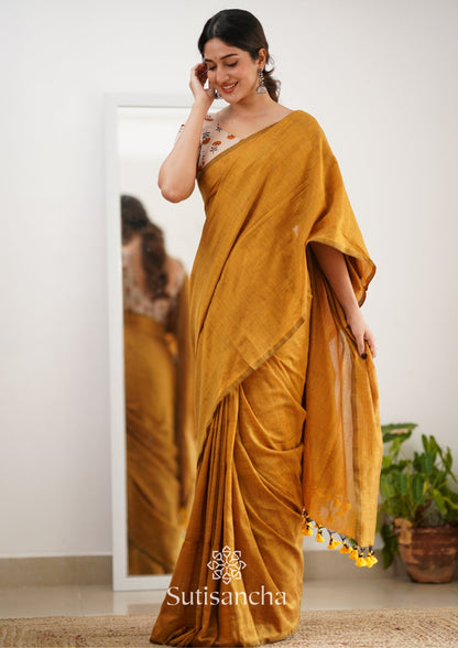 Dhiyona SS Sutisancha Mustard Handloom Cotton Saree With Designer Blouse