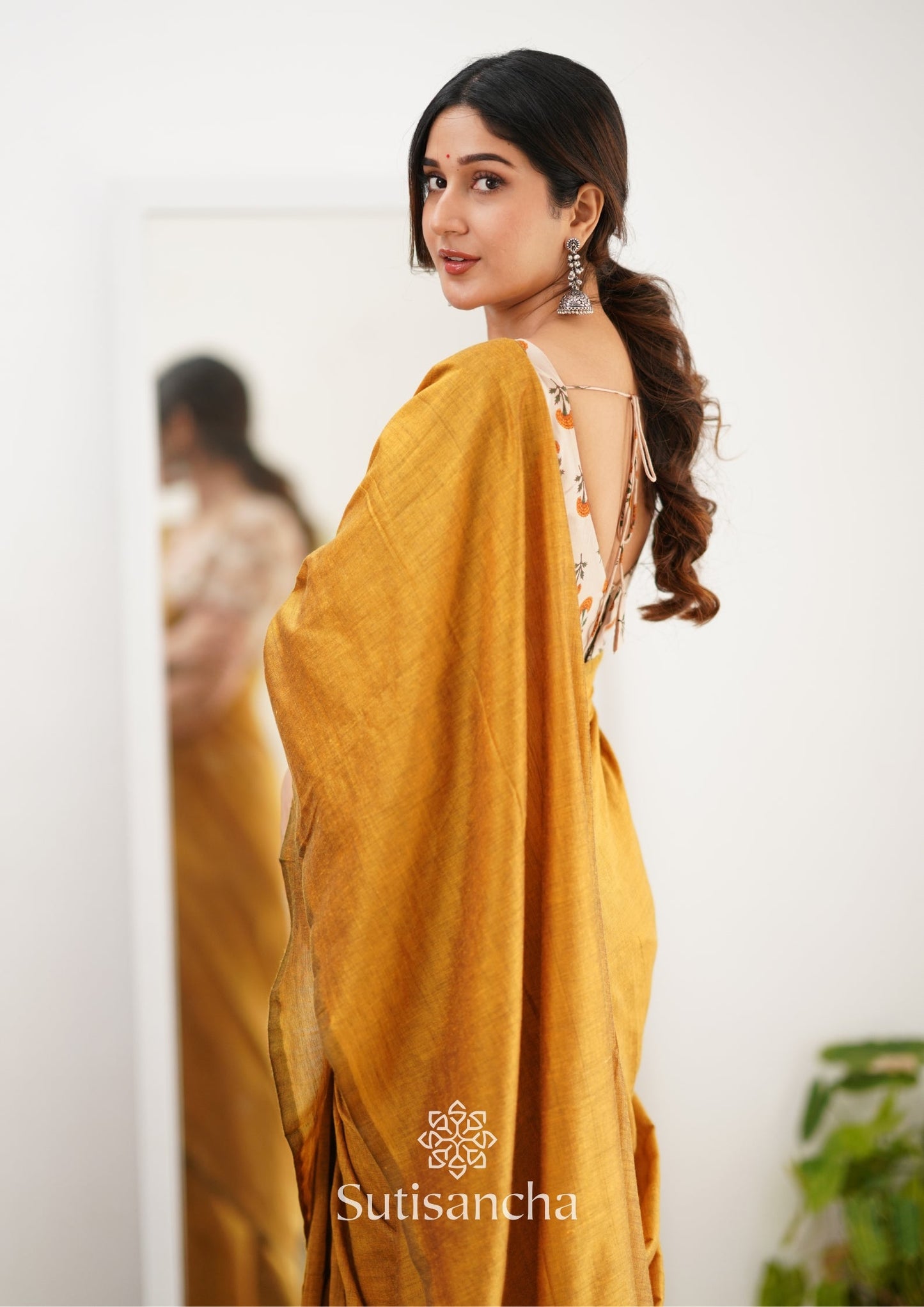 Dhiyona SS Sutisancha Mustard Handloom Cotton Saree With Designer Blouse
