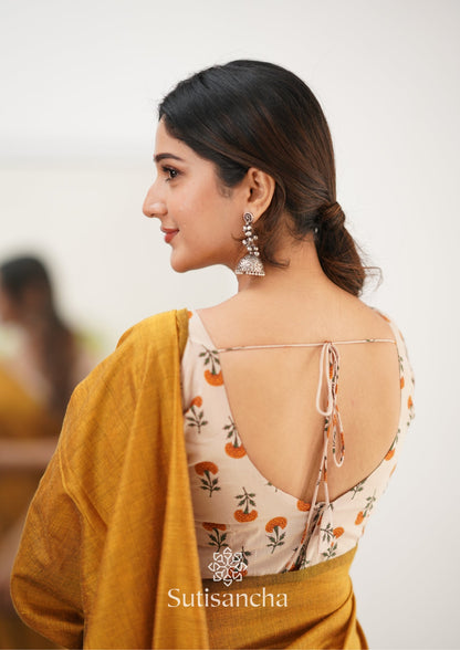 Dhiyona SS Sutisancha Mustard Handloom Cotton Saree With Designer Blouse