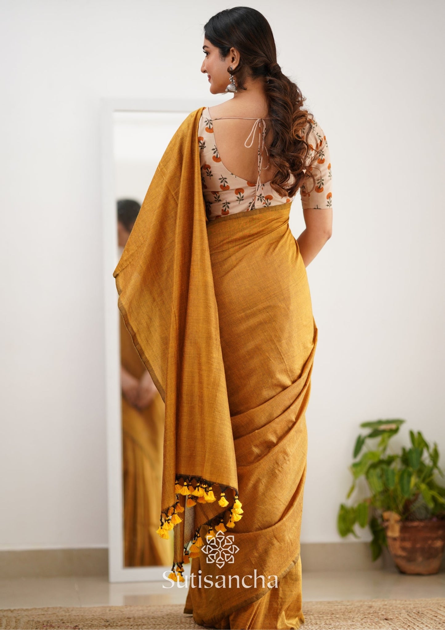 Dhiyona SS Sutisancha Mustard Handloom Cotton Saree With Designer Blouse
