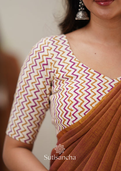 Dhiyona SS Sutisancha Rust Orange Handloom Cotton Saree With Designer Blouse