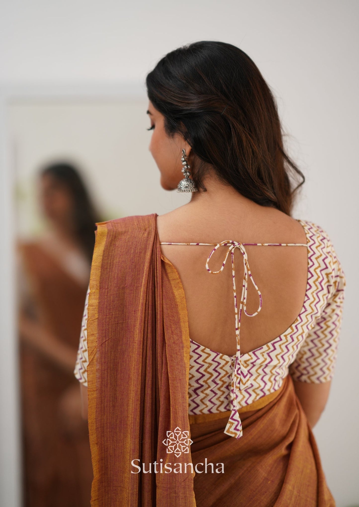 Dhiyona SS Sutisancha Rust Orange Handloom Cotton Saree With Designer Blouse