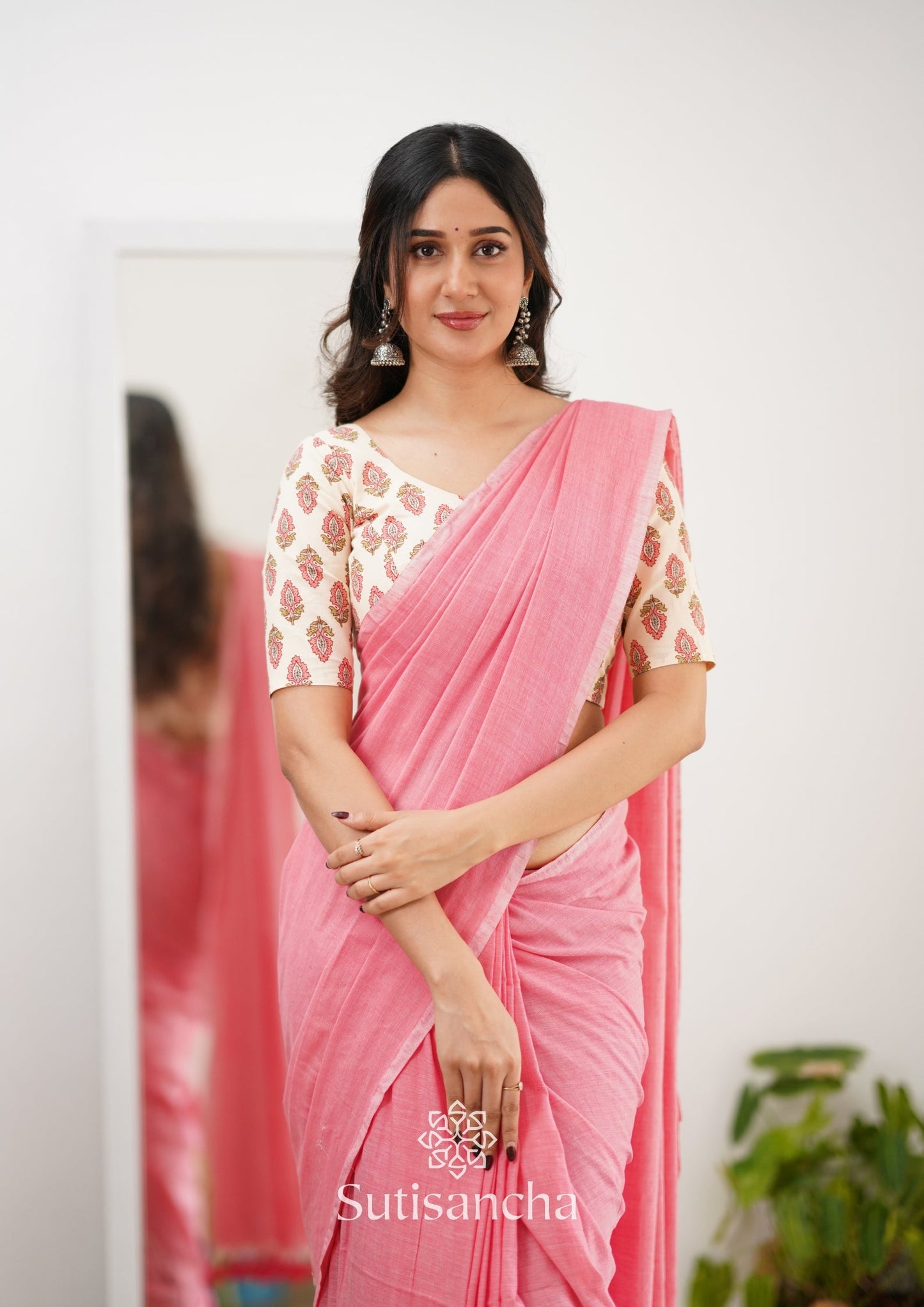 Dhiyona SS Sutisancha Peach Handloom Cotton Saree With Designer Blouse