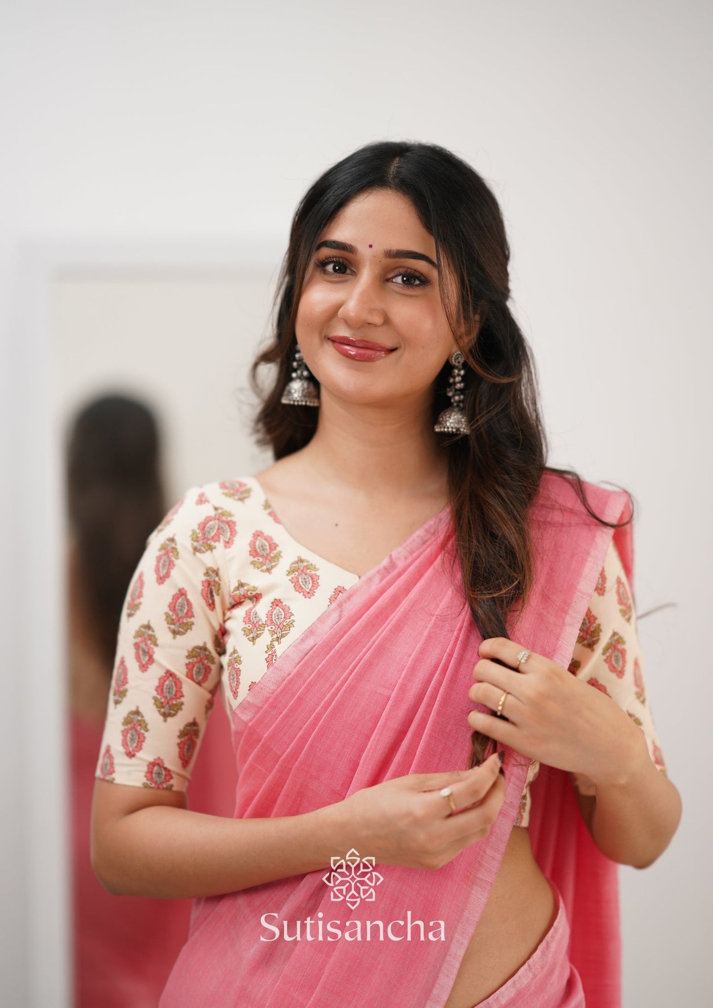 Dhiyona SS Sutisancha Peach Handloom Cotton Saree With Designer Blouse