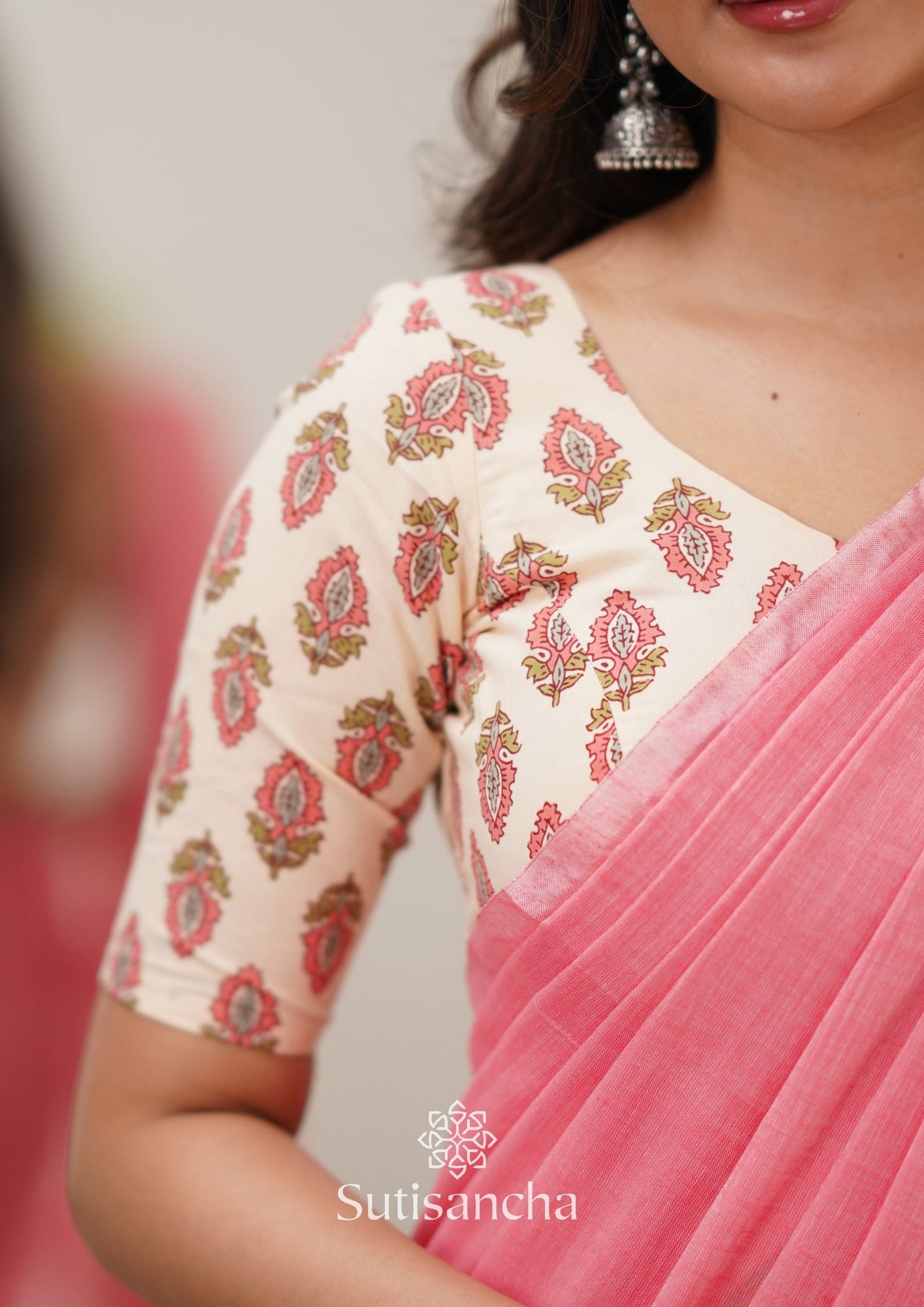 Dhiyona SS Sutisancha Peach Handloom Cotton Saree With Designer Blouse