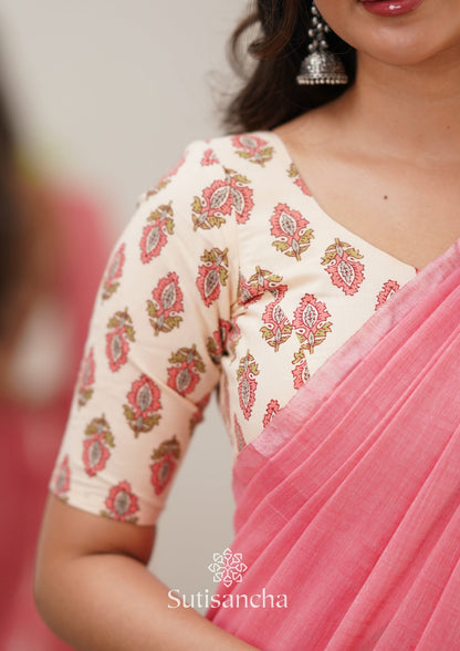 Dhiyona SS Sutisancha Peach Handloom Cotton Saree With Designer Blouse