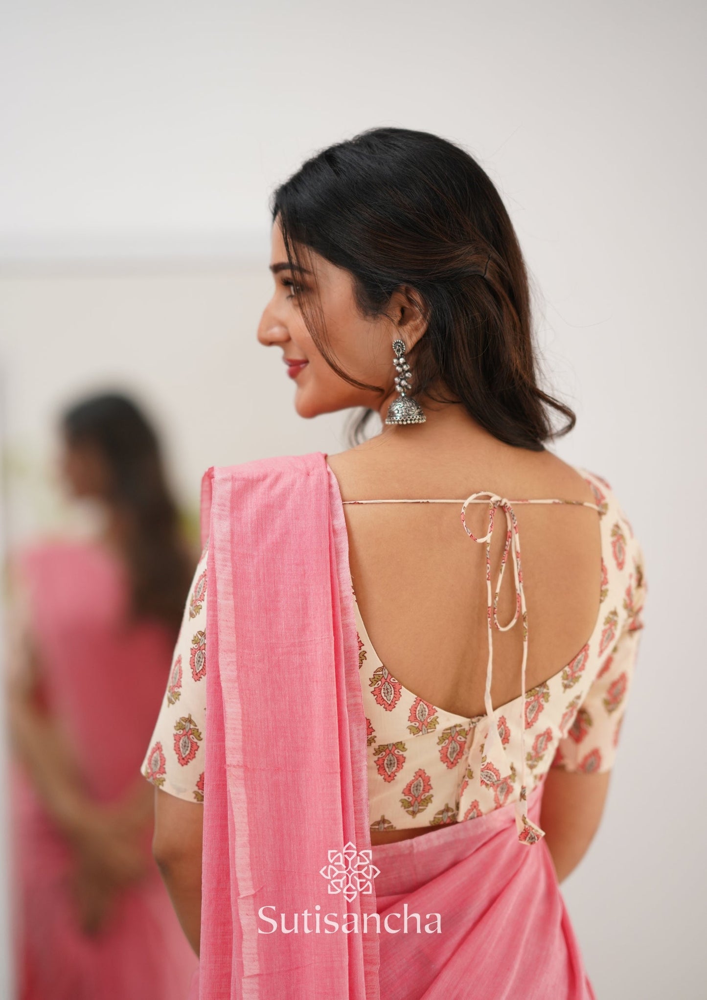 Dhiyona SS Sutisancha Peach Handloom Cotton Saree With Designer Blouse