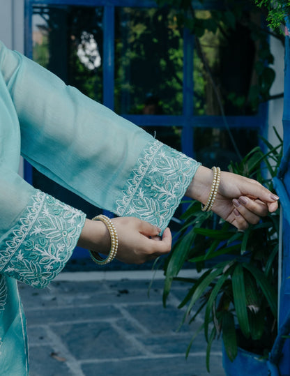 Ibadat chanderi embroidery blue suit set