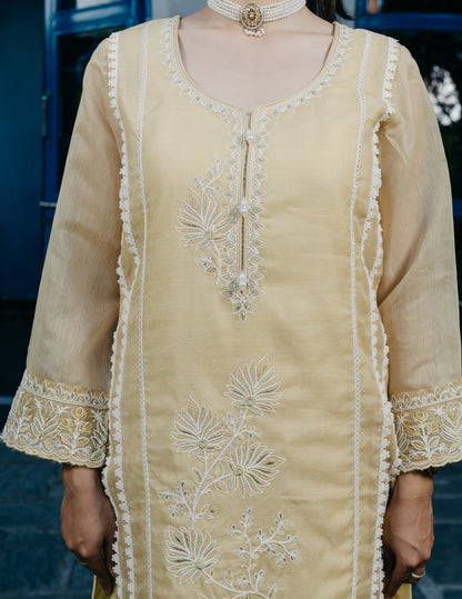 Ibadat chanderi embroidered yellow suit set