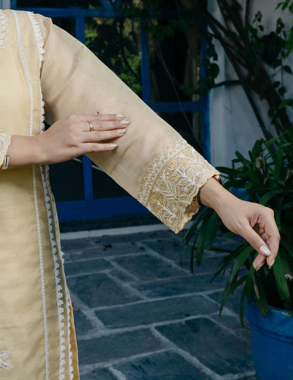 Ibadat chanderi embroidered yellow suit set