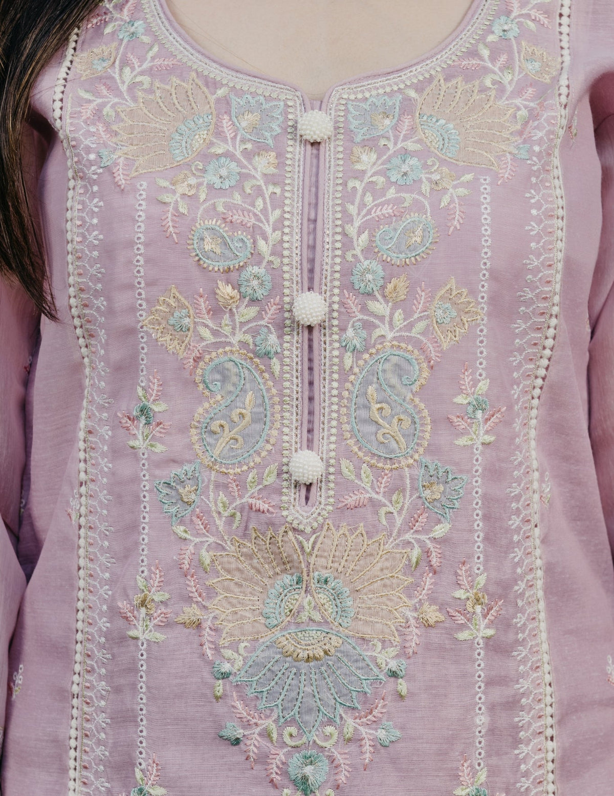 Inaya mul chanderi embroidered purple suit set
