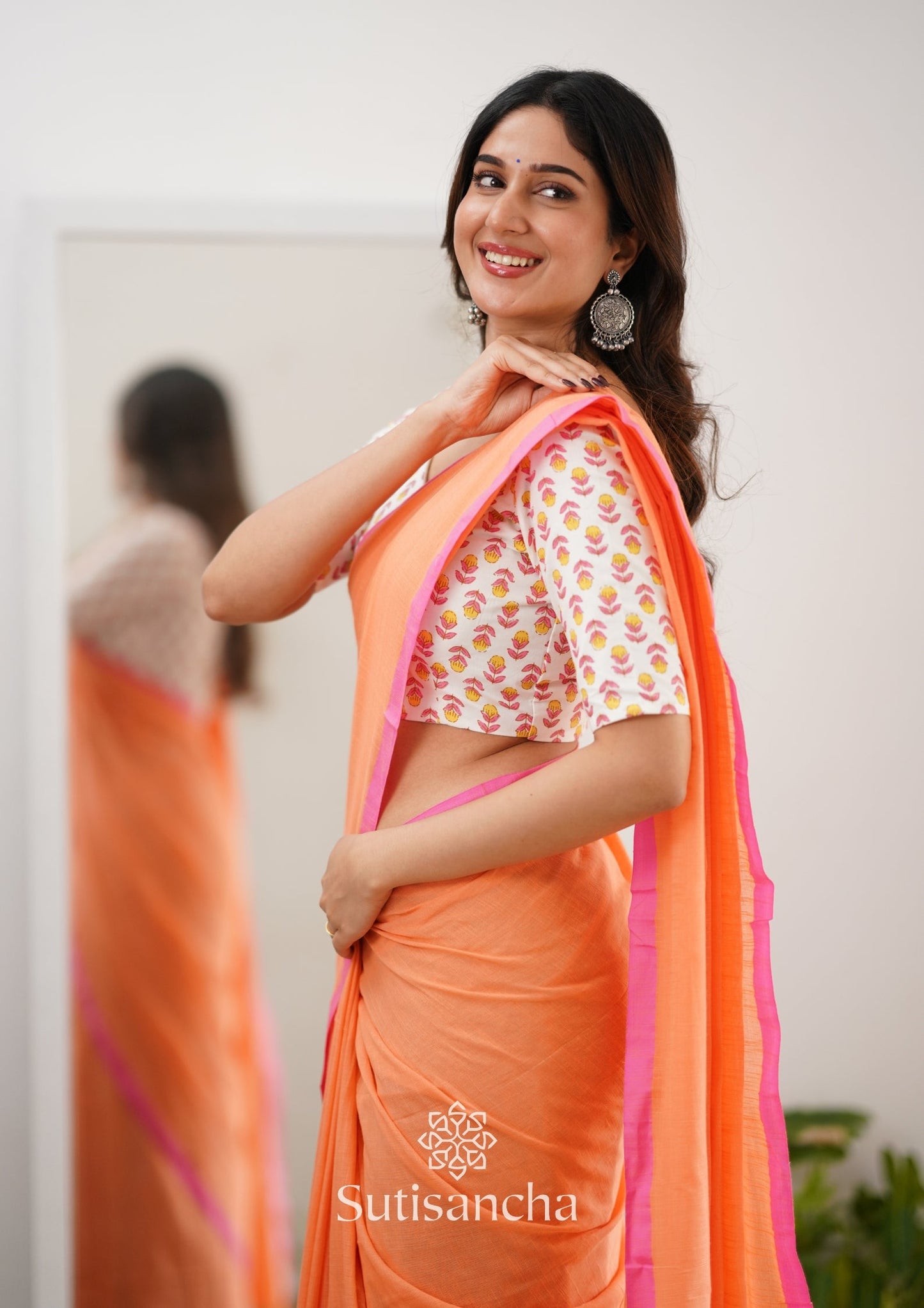 Dhiyona SS Sutisancha Peachpink Handloom Cotton Saree With Designer Blouse