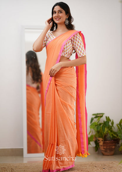 Dhiyona SS Sutisancha Peachpink Handloom Cotton Saree With Designer Blouse