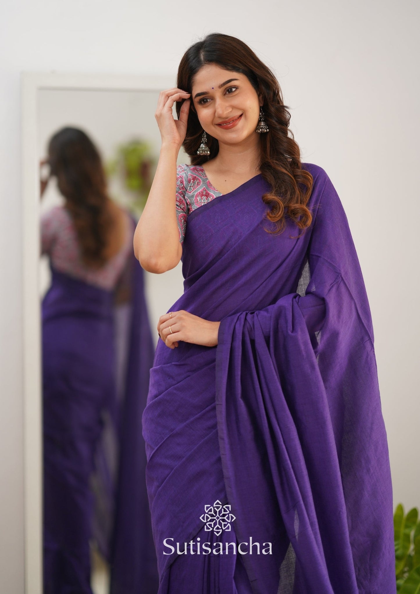 Dhiyona SS Sutisancha Purple Handloom Cotton Saree & Cotton Designer Blouse