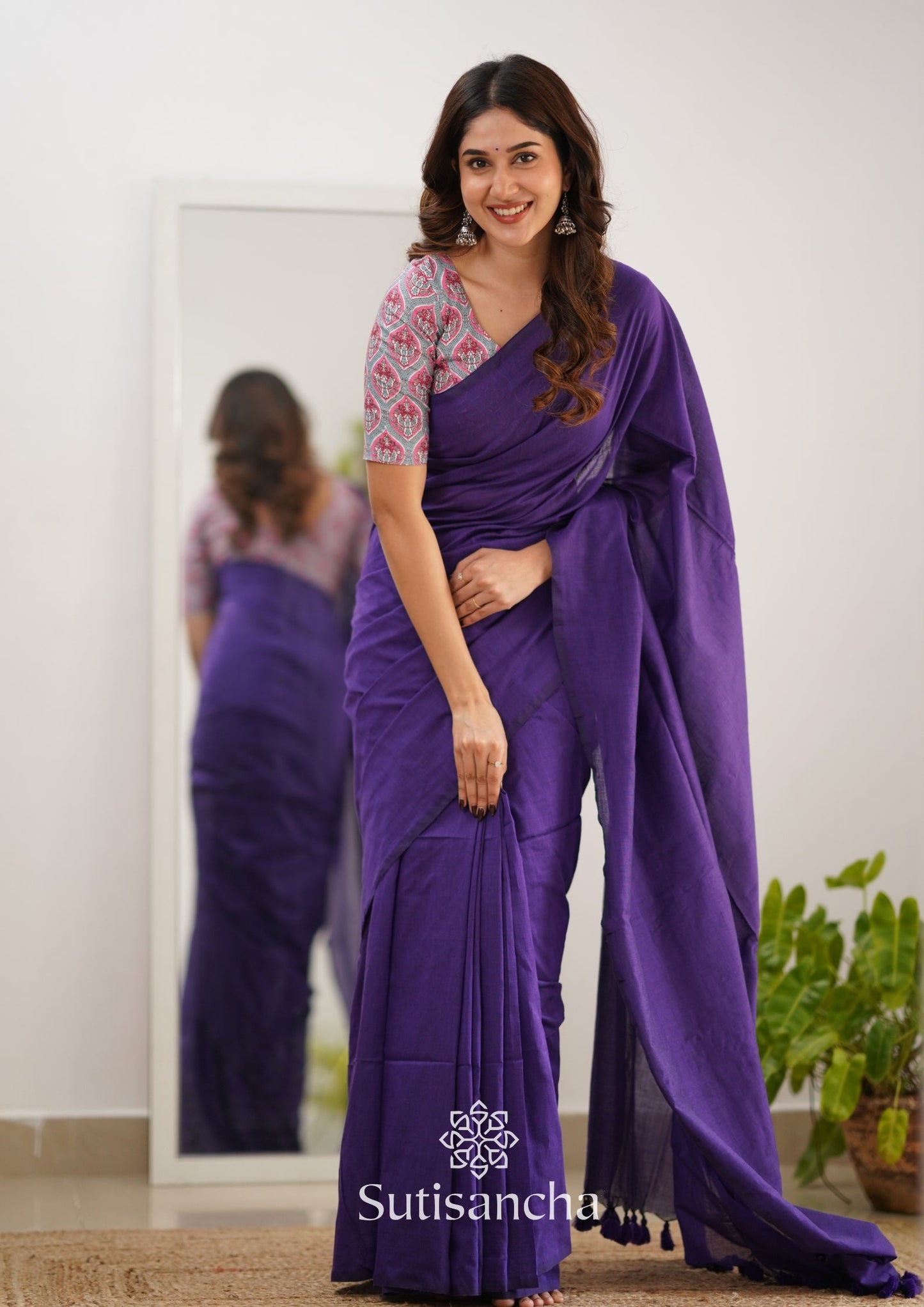 Dhiyona SS Sutisancha Purple Handloom Cotton Saree & Cotton Designer Blouse