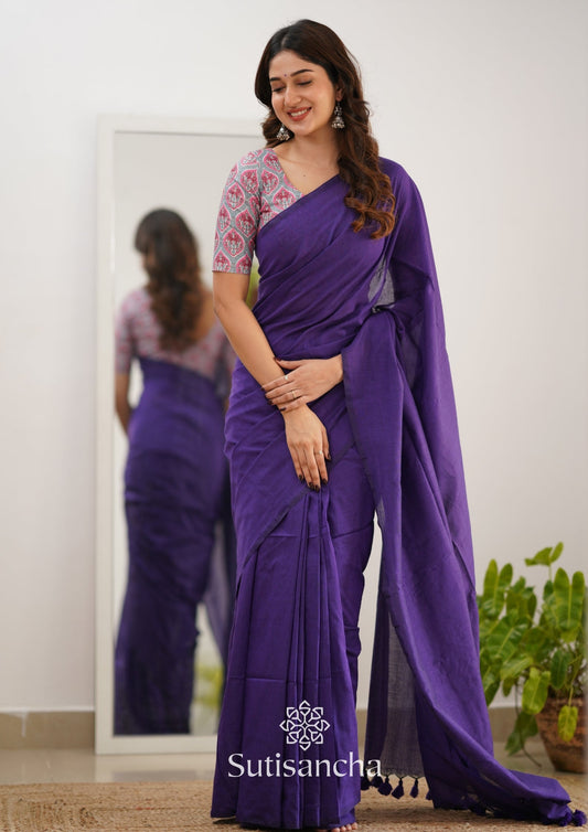 Dhiyona SS Sutisancha Purple Handloom Cotton Saree & Cotton Designer Blouse
