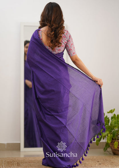 Dhiyona SS Sutisancha Purple Handloom Cotton Saree & Cotton Designer Blouse