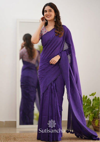 Dhiyona SS Sutisancha Purple Handloom Cotton Saree & Cotton Designer Blouse