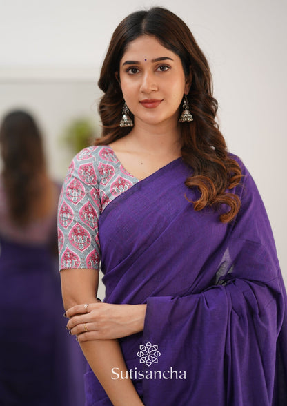 Dhiyona SS Sutisancha Purple Handloom Cotton Saree & Cotton Designer Blouse