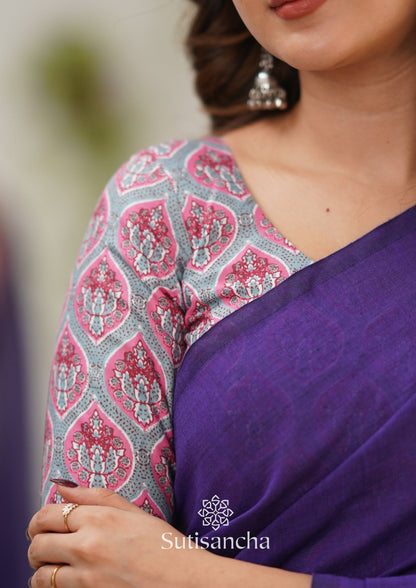 Dhiyona SS Sutisancha Purple Handloom Cotton Saree & Cotton Designer Blouse