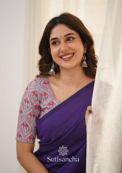 Dhiyona SS Sutisancha Purple Handloom Cotton Saree & Cotton Designer Blouse