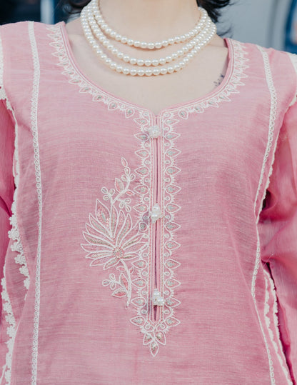 Ibadat chanderi  embroidered pink suit set