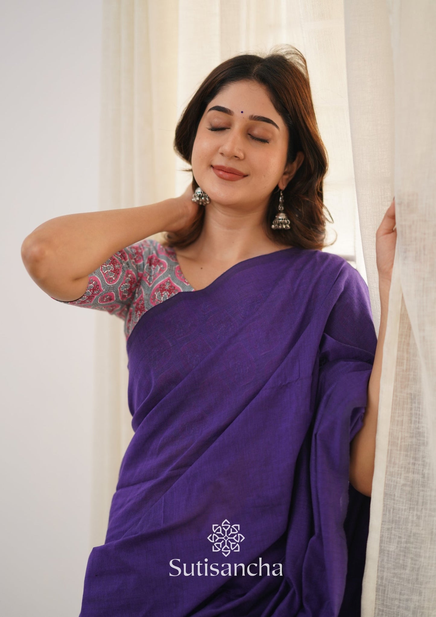 Dhiyona SS Sutisancha Purple Handloom Cotton Saree & Cotton Designer Blouse