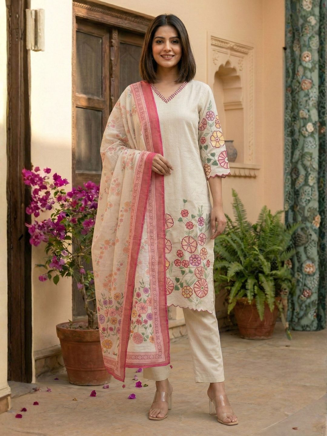 Kartar Daisy embroidery cotton suit set