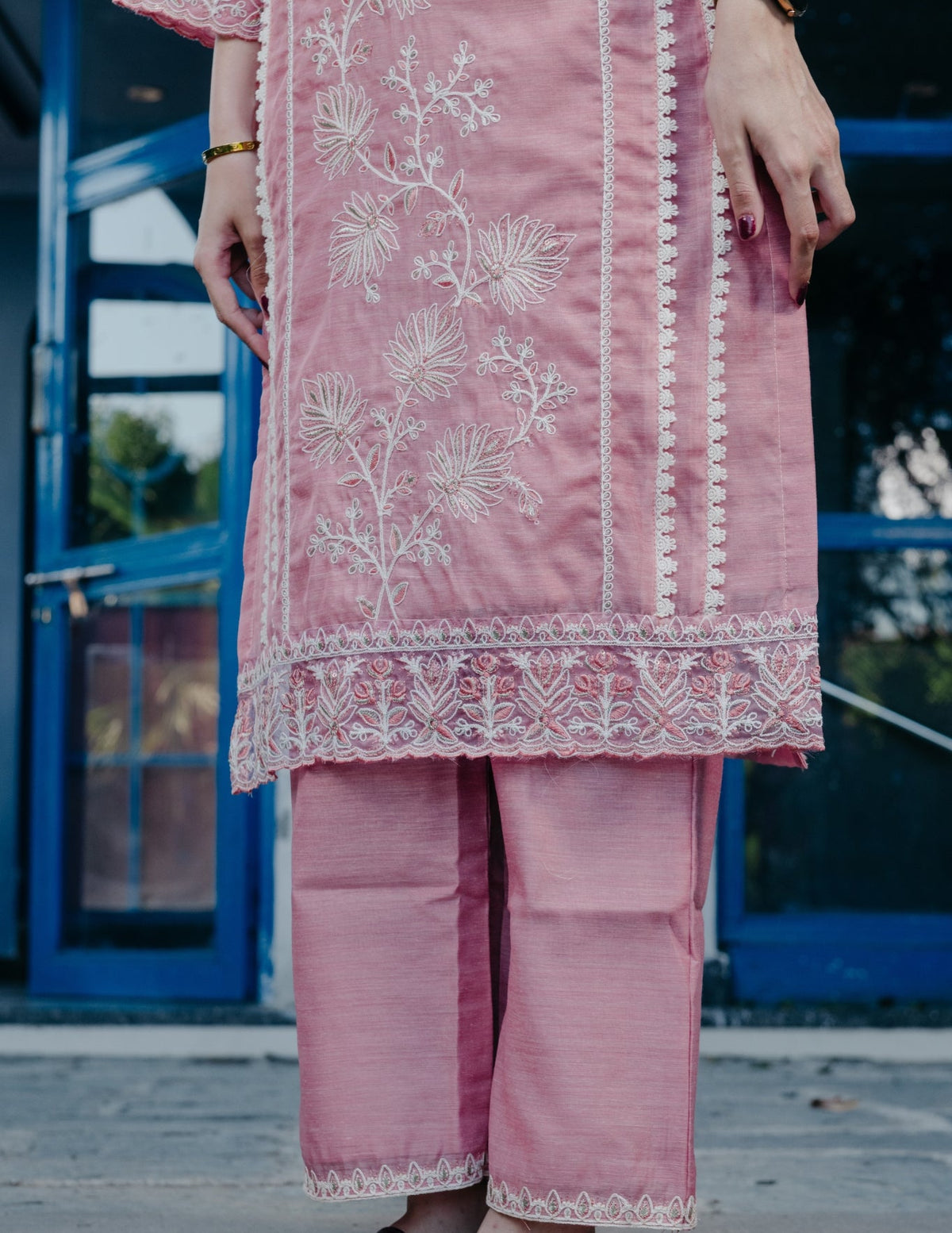 Ibadat chanderi  embroidered pink suit set