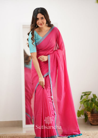 Dhiyona SS Sutisancha Pink Handloom Cotton Saree With Designer Blouse