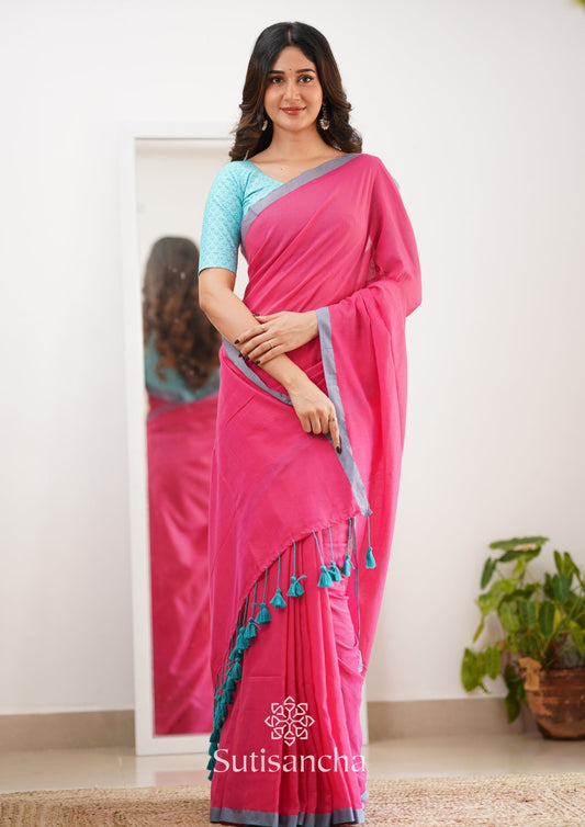 Dhiyona SS Sutisancha Pink Handloom Cotton Saree With Designer Blouse