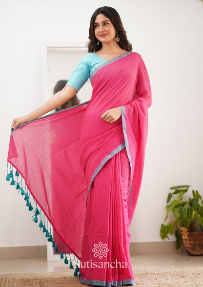 Dhiyona SS Sutisancha Pink Handloom Cotton Saree With Designer Blouse
