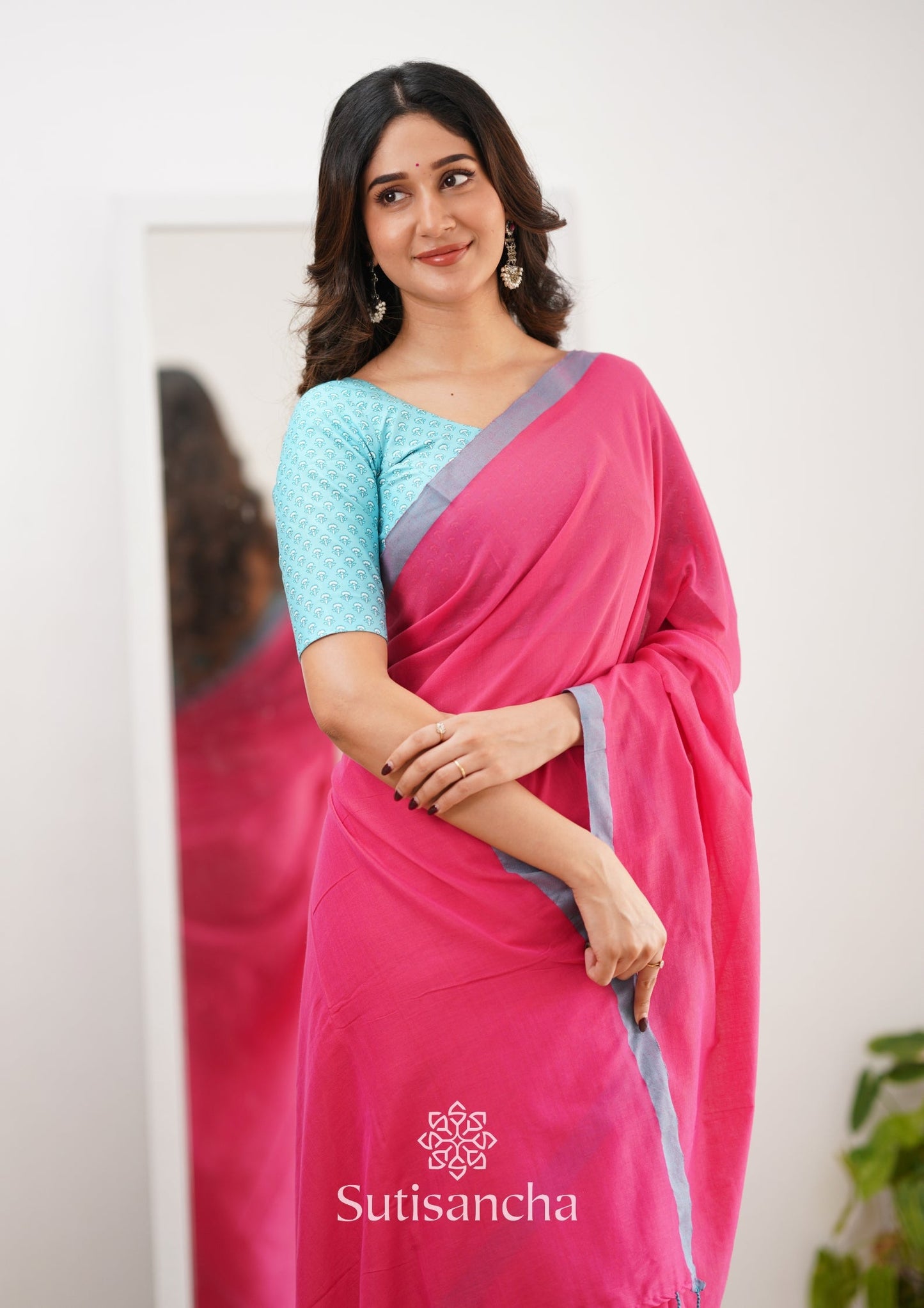 Dhiyona SS Sutisancha Pink Handloom Cotton Saree With Designer Blouse
