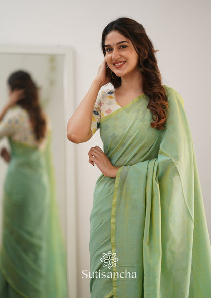 Dhiyona SS Sutisancha Pistachio Green Handloom Cotton Saree With Designer Blouse