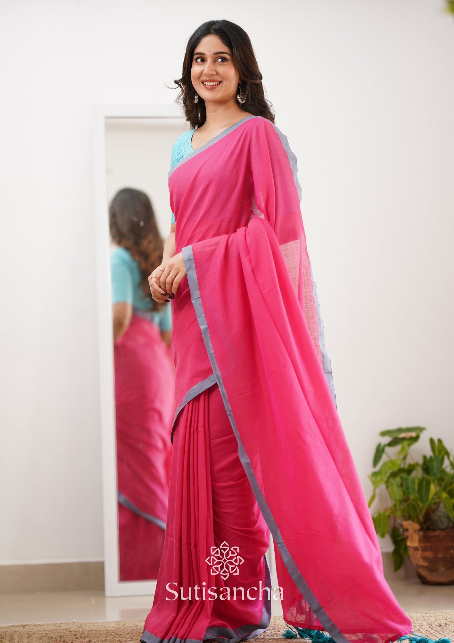 Dhiyona SS Sutisancha Pink Handloom Cotton Saree With Designer Blouse