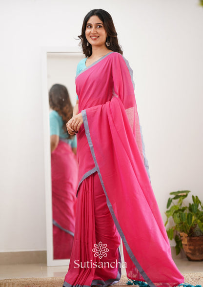 Dhiyona SS Sutisancha Pink Handloom Cotton Saree With Designer Blouse