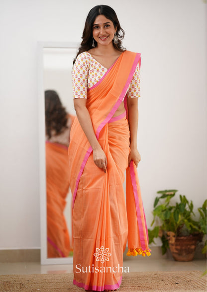 Dhiyona SS Sutisancha Peachpink Handloom Cotton Saree With Designer Blouse