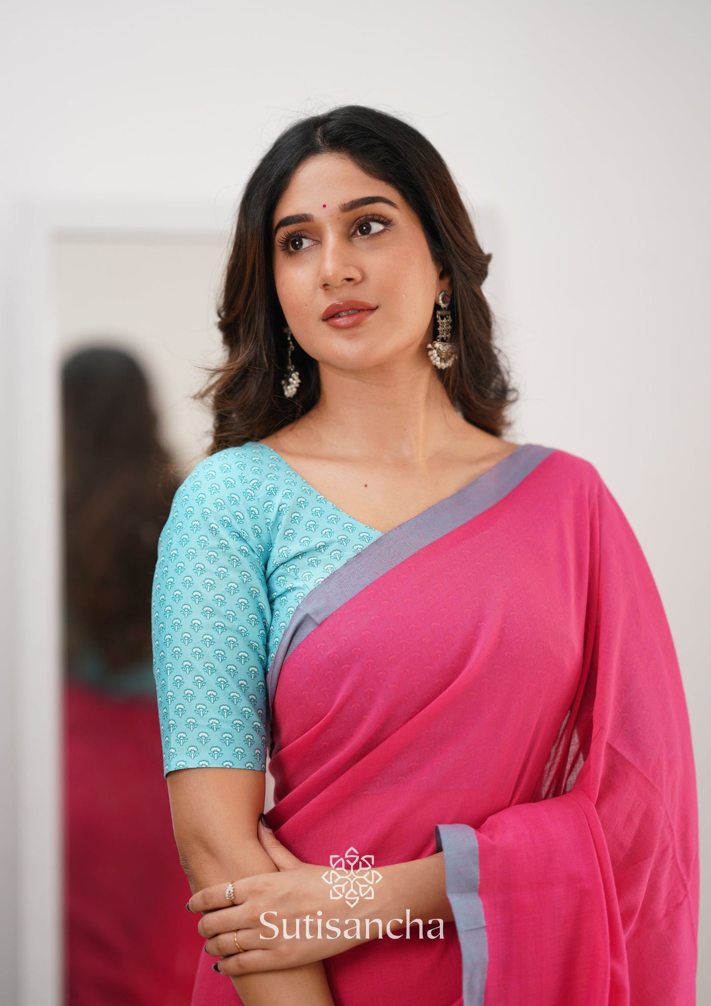 Dhiyona SS Sutisancha Pink Handloom Cotton Saree With Designer Blouse