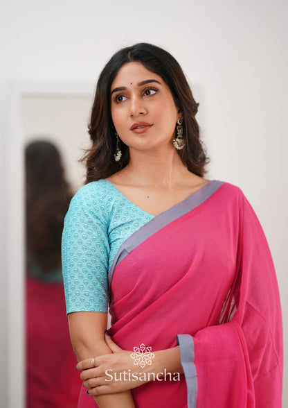 Dhiyona SS Sutisancha Pink Handloom Cotton Saree With Designer Blouse