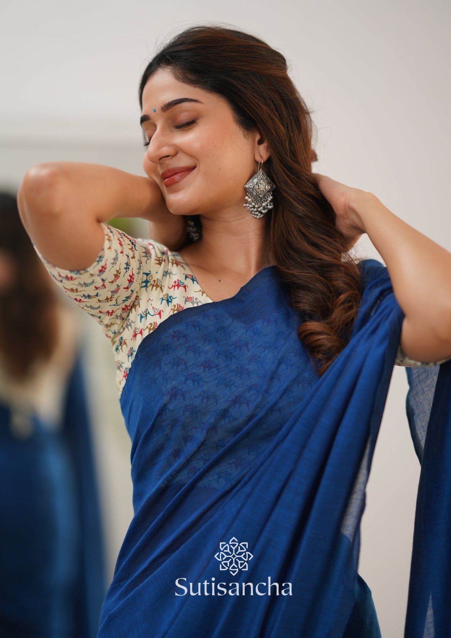 Dhiyona SS Sutisancha Indigo Handloom Cotton Saree & Designer Blouse