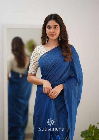 Dhiyona SS Sutisancha Indigo Handloom Cotton Saree & Designer Blouse