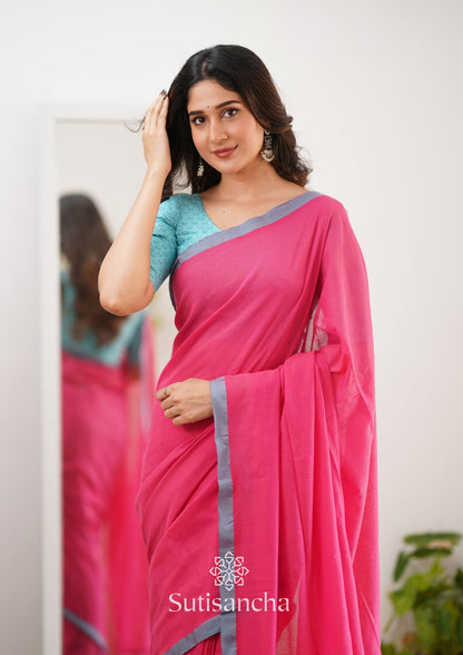 Dhiyona SS Sutisancha Pink Handloom Cotton Saree With Designer Blouse